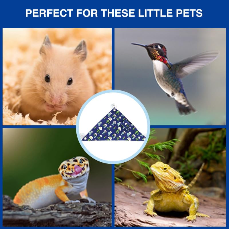 Bearded Dragon Hammock Swing Hanging Reptile Bed Lounger with Pillow Hooks & Suction for Large Small Bearded Dragons Geckos Lizards Snakes (Blue) - color: Blue