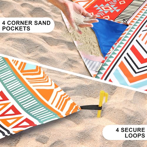 WIWIGO Beach Blanket Mat Waterproof Sandproof for 2-8 Adults Quick Drying | Extra Large, For 2-8 Adults,Windproof, Outdoor Picnic Mat, Beach Accessories Must Have,Gifts, for Travel, Camping, Hiking - color: Bohemian Orange, size: 79" X 108"（1-6person）