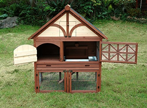 Merry Pet Tudor Rabbit Hutch for up to 4 Rabbits with Asphalt Roof and Removable Tray for Easy Cleaning