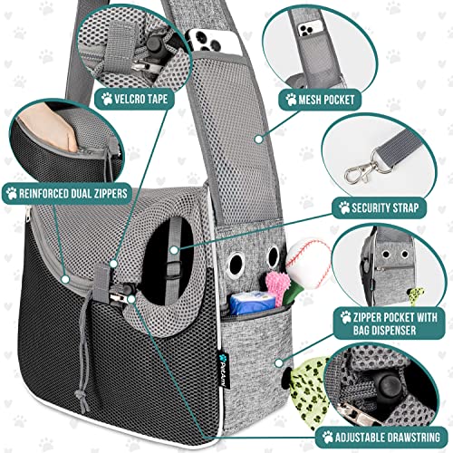 PetAmi Dog Sling Carrier for Small Dogs, Hands Free Crossbody Carrier, Gray | Under 10 lbs, Puppy Cat Pet Travel Gift, Breathable Mesh, Padded Strap, Removable Sherpa Bed, Pockets & Poop Bag Dispenser - color: Gray