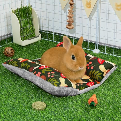 15"x14" Soft Plush Rabbit Bed Washable Cuddle Mat for Small Pets | Reversible Bunny Napping Cushion With Thicker Padding and Floral Designs for Comfortable Rest in Cages - size: Medium