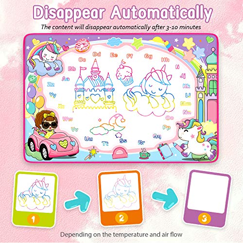 Magic Water Doodle Mat - Kids Painting Drawing Board, Gift Toy for Ages 2-9 | Perfect Water Doodle Mat - Kids Painting Drawing Board Toy, Color Magic Pens Deluxe Gift Set for Age 2-9 Girls Boys Toddlers - color: Pink