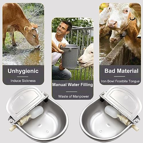 Automatic Animal Water Bowl with Float Valve, 304 Stainless Steel Livestock Water Dispenser for Dog Horse Goat Pig Cow Livestock Water Bowl Kit Includ Pipe Hose, Quick Connecter, Expansion Bolt - size: Automatic Stainless Steel Waterer