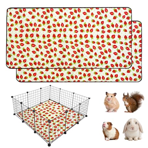 2 Pack Guinea Pig Cage Liners, 36"x 36" Washable Waterproof Bedding for Rabbit, Bunny, Hamster & Small Animals, Reusable Super Absorbent Pee Pads for C&C Cage, Strawberry Print - size: 36x36 inch 2pack