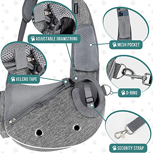 PetAmi Dog Sling Carrier for Small Dogs, Puppy Carrier Purse, Hands Free Cat Sling for Small & Medium Pet, Adjustable Crossbody Travel Bag, Reflective Trim, Poop Bag Dispenser, Max 5 lbs, Gray - color: Gray, size: 16.0"L x 4.5"W x 11.0"H