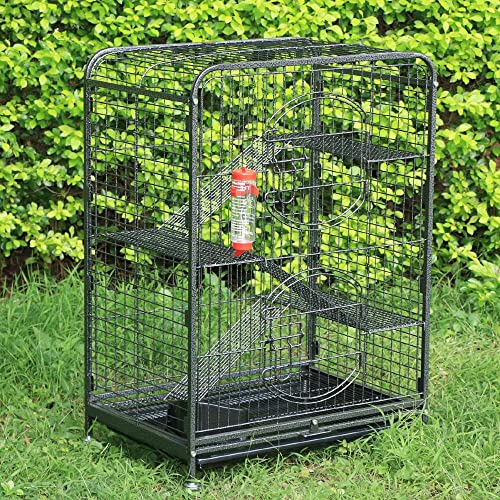 Yaheetech 37-inch Metal Ferret Chinchilla Cage Indoor Outdoor Small Animals Hutch w/ 2 Front Doors/Feeder/Wheels for Squirrel,Black - size: 37"