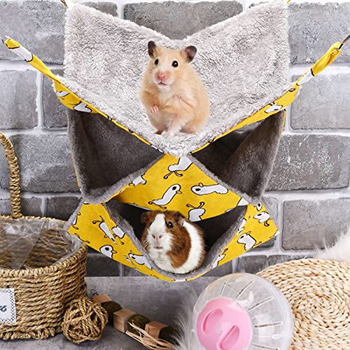 3 Tier Pet Hammocks for Cage, Ferret & Guinea Pig Accessories, 13.7x13.7 Inches, Rat Beds Hammock Hanging Bunkbed for Small Animals, Ferret, Kitten, Squirrel, Chinchilla, Parrot (Yellow) - color: yellow
