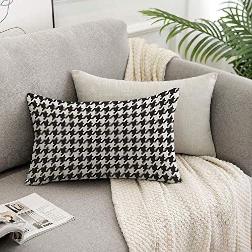 HOSNYE Hounds Tooth Pixel Throw Pillow Cover Black and White Fabric Linen Fabric for Couch Bed Sofa Car Waist Cushion Cover 12 x 20 inch Pillow Case - color: Throwpillowcoversa111, size: 20" x 12" (Pack of 1)