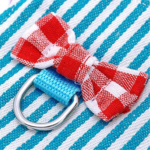 Stock Show Small Pet Outdoor Walking Harness Vest and Leash Set with Cute Bowknot Decor Chest Strap Harness for Rat Ferret Hamster Squirrel Clothes Accessory, Blue Stripe