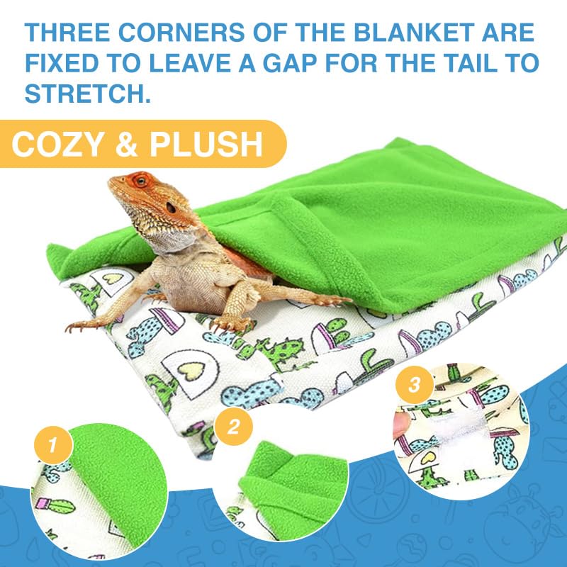 Bearded Dragon Hammock Sleeping Bag Set- Hanging Pet Bed with Pillow and Blanket Hideout Habitat with Soft Warm for Bearded Dragon Lizard Leopard Gecko and Small Pet Animal（Beige + green Quilt） - color: Beige + green Quilt