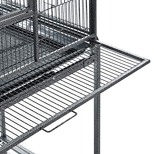 PawHut 30" Rolling Metal Bird Cage Feeder with Detachable Rolling Stand, Storage Shelf, Wood Perch & Food Container | Storage Shelf, Wood Perch, Food Container - size: 30.3"L x 18.5"W x 64.0"H