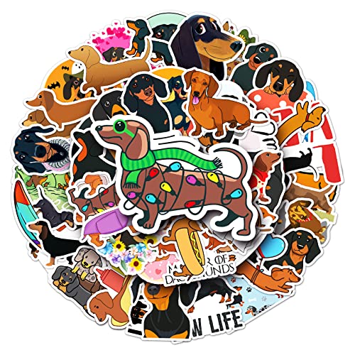 50Pcs Cute Dachshund Stickers, Funny Wiener Dog Waterproof Vinyl Stickers, Aesthetic Sausage Dog Decals for Water Bottles Laptop Journal, Scrapbook, Mobile Phone, Dog Lover Gifts for Kids Teens - color: Dachshund-3
