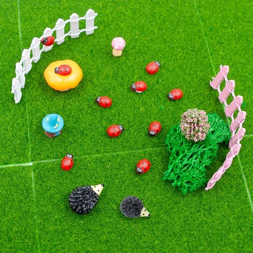 Fairy Garden Kit, 25 Pack, Fake Grass Mat and Miniatures Figurines Set, Fairy Garden Accessories, Micro Landscape Ornaments, DIY Mini House Decor