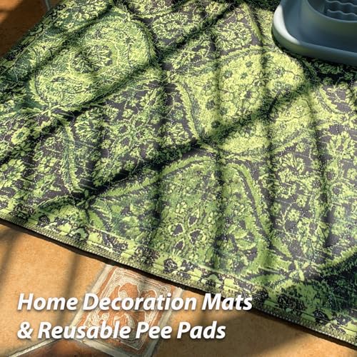 nunubaby Washable Pee Pads for Dogs, Stylish, Non-Slip and Leak-Proof Pee Pads. Reusable Potty Pads for Dogs for Crates and Floors.(Green/Multi,18" x24" ) - color: Green/Multi, size: 18x24 Inch (Pack of 2)
