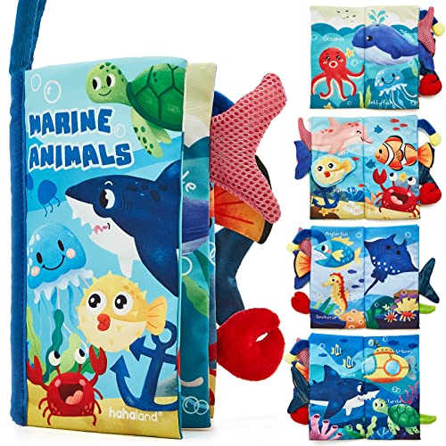 hahaland Baby Books 0-6 Months, Infant Tummy Time Baby Toys 6 to 12 Months | Touch Feel Book Baby Gifts for Boy Girl 0-3 Months Learning Toy Baby Birthday Easter Basket Stuffers 1PCS - style: Marine Tails