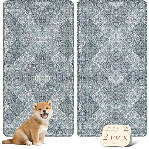 nunubaby Washable Pee Pads for Dogs, Stylish, Non-Slip and Leak-Proof Pee Pads. Reusable Potty Pads for Dogs for Crates and Floors.(Blue/Multi, 24" x48" ) - color: Blue/Multi, size: 24x48 Inch (Pack of 2)