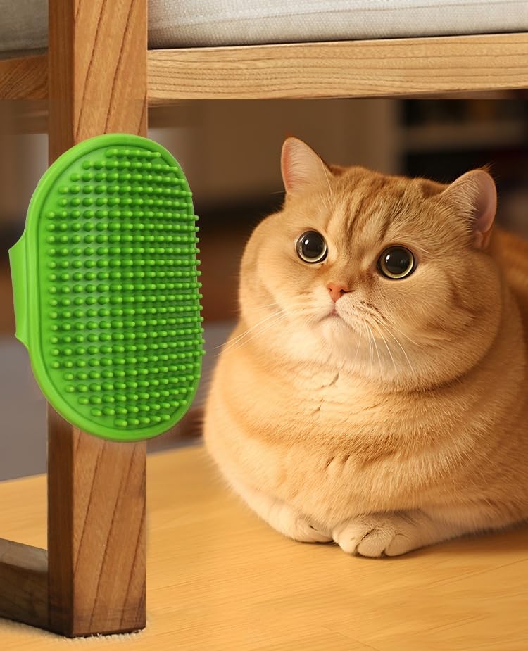 Pet Dog Grooming Bath Brush, Rubber Soothing Massage Comb with Handle | Soft Rubber Massage for Long or Short Haired Dogs Cats, Soothing Grooming Tool for Daily Use(Green)