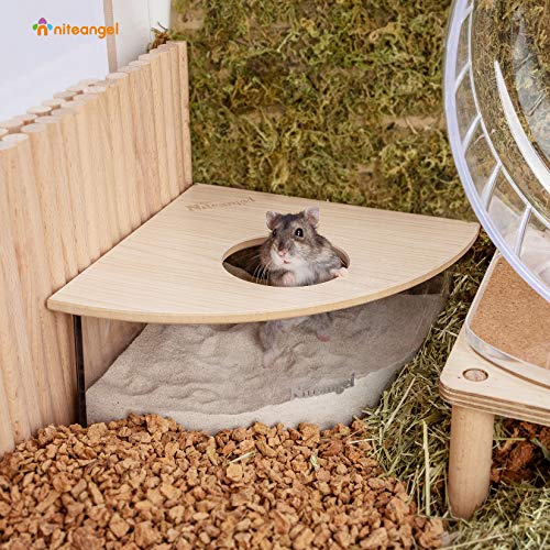 Niteangel Animal Sand-Bath Box: - Acrylic Critter's Sand Bath Shower Room & Digging Sand Container for Hamsters Mice Lemming Gerbils or Other Small Pets (Triangle, Burlywood) | Acrylic Viewable Critter Sand Bath Shower Room & Digging Sand Container for Ha