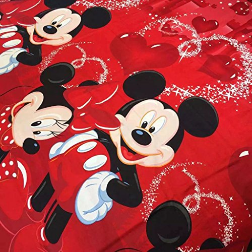 100% Cotton Kids Reversible Printing Mickey Mouse Couples Duvet Cover 3PCS Bedding Set with Zipper Closure,Queen(No Comforter) - color: Red, size: Queen
