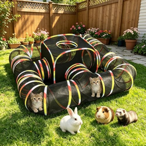 CypherX Outdoor Rainbow Cat Enclosure, 5 in 1 Portable Cat Tents for Outside Cage Free Outside Pet Enclosure Cat Tunnel Outdoor Playground for Indoor Cats and Small Animals - size: 5 in 1 Haven(11.8"W)