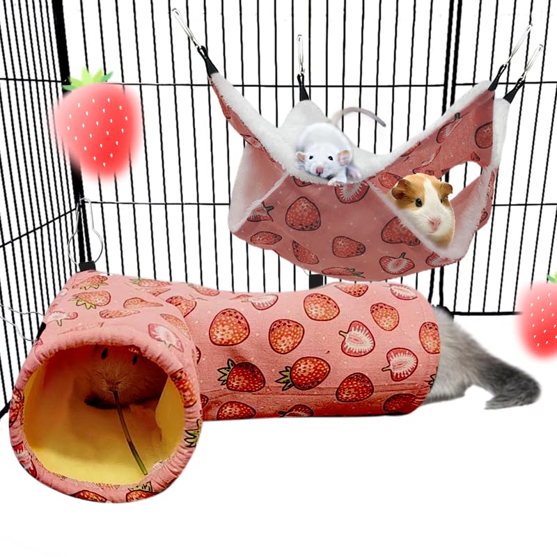 Rat Ferret Hammock Toys Cage Accessories, Guinea Pig Hideout Tunnel, Warm Bed for Rat Ferret Guinea Pig Sleep Hide and Play (1.Hammock+Corner Tunnel) - color: 1.Hammock+corner tunnel