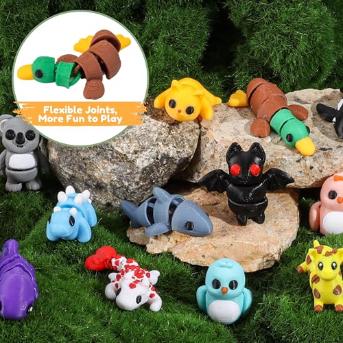 MONJITA 35 pcs Mini 3D Printed Animal Figurines, Flexible Articulated Fidget Toys, Cute Desk Decor, Party Favors, Goodie Bag Stuffers, Gifts for Kids Students Carnival Prizes Rewards (35pcs) - size: 35pcs Animals