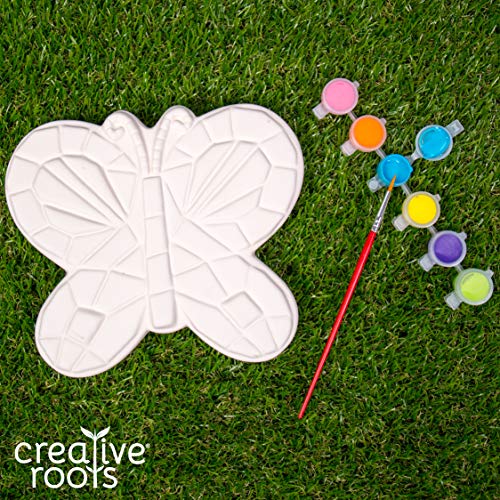 Creative Roots Mosaic Butterfly Stepping Stone Kit, Includes 7-Inch Ceramic Stepping Stone & 6 Vibrant Paints, Paint Your Own Stepping Stone, DIY Stepping Stone for Kids Ages 8+ White - style: Butterfly