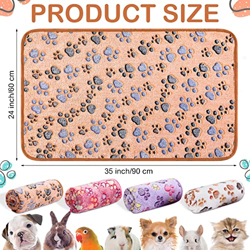 Reginary 4 Pcs Waterproof Guinea Pig Blankets Washable Small Animal Fleece Bedding Absorbent Guinea Pig Cage Liners Reusable Training Pee Pad Pet Sleep Mat for Hamster(Paw Print,35 x 24 Inch) - size: 35 x 24 Inch