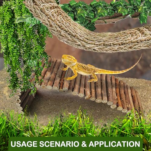 kathson Reptile Hideout Wooden Bridge Bearded Dragon Hammock Reptiles Jungle Climbing Vines Flexible Leaves Bearded Dragon Accessories for Lizard Gecko Chameleon Snake Hamster(5 Pcs)