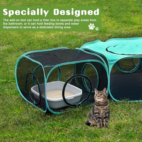Large Outdoor Cat Enclosure Pop-Up Tent, Portable 3-in-1 Modular Pet Playpen with Zippered Mesh Windows for Indoor & Outside Use, Travel, Backyard, Park - color: green