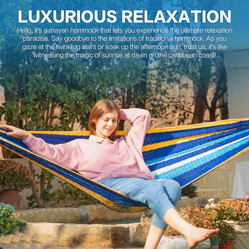 Handwoven Rope Mayan Hammock for Outside, 600 lbs Capacity | 2 Person, Portable Carrying Bag, Easy-Used Tree Straps, Carabiners, Soft Fabric, Patio (Caribbean Sea, X-Large) - color: Caribbean Sea, size: X-Large