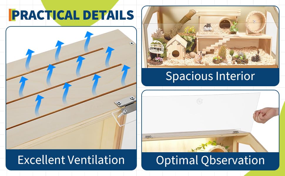 Spacious Wooden Hamster Cage with Legs, Chew-Proof Acrylic Window & Openable Top – Easy Access, Ventilated Habitat for Hamsters, Guinea Pigs, Chinchillas, Gerbils – Large Size 101.6×50.8×120. - size: 40" L x 20" W x 47.5" H