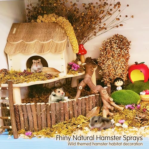 Fhiny Natural Hamster Bedding, Edible Hamster Sprays Flowers & Herbs Gerbil Habitat Enclosure Decor Grain Treats Cage Accessories for Dwarf Syrian Hamster Gerbil Mice Lemming Degus