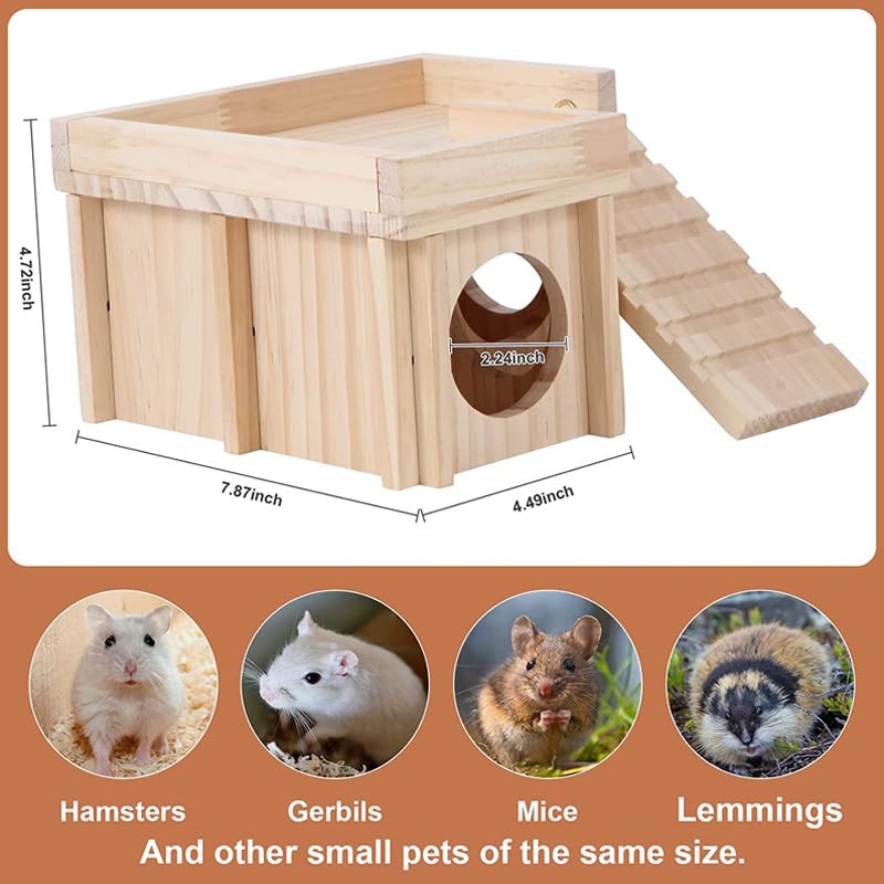 Wooden Hamster Hiding Place with Hamster Bowl Ladder and Detachable Platform, Suitable for Small Pets, Perfect for Hamsters, Rats, sandmice, mice and Other Small Animals