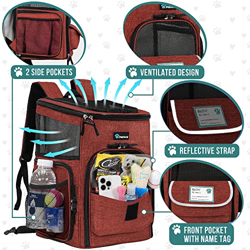 PetAmi Dog Backpack Carrier, Airline Approved 4-Way Entry Cat Backpack Carrier, Ventilated Mesh, Collapsible Pet Carrier for Small Puppy, Kitten, Hiking, Travel Car, Vet, up to 18 lbs, Red - color: Red