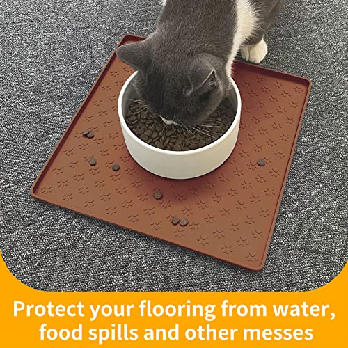 Ptlom Pet Placemat for Dog and Cat, Waterproof Silicone Pet Feeding Bowl Mats for Food and Water, Small Medium Large Dogs Mat Prevent Residues from Spilling to Floor, Brown, 11.8"x11.8" - color: Brown, size: 11.8"L x 11.8"W