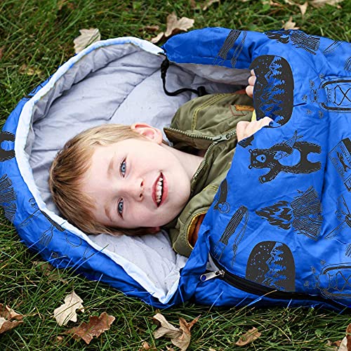 KidzAdventure Mummy Style 32 – 59F Kids Sleeping Bag with Pillow Sleeve, 4 Season, Lightweight and Backpacking Style, Ideal for Camping, Sleepover, Boys, Girls, and Youth - color: Blue youth up to 5'7"