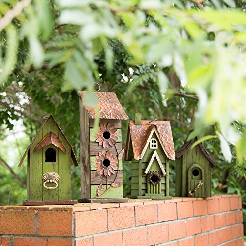 Glitzhome 12" H Green Hanging Distressed Solid Wood Garden Bird House Decorative Birdhouse - color: 12"H Green