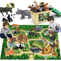 FRUSE Safari Animals Figures Toys with 57”x38.5” Play Mat for Toddlers 3-5 | 12 PCS Jungle Wild Zoo Animals Figurines, Storage Box, Tiger, Lion, Elephant, Toddler Learning Toys, Gifts for Kids 3 4 5 6 7