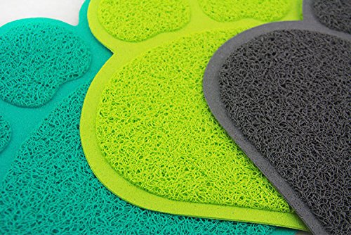 PVC Pet Dog Cat Puppy Kitten Dish Bowl Food Water Feeding Placemat, Non-Slip Cat Litter Mat Paw Shape, Blue Large - color: Blue, size: Large(17.7"x23.6")