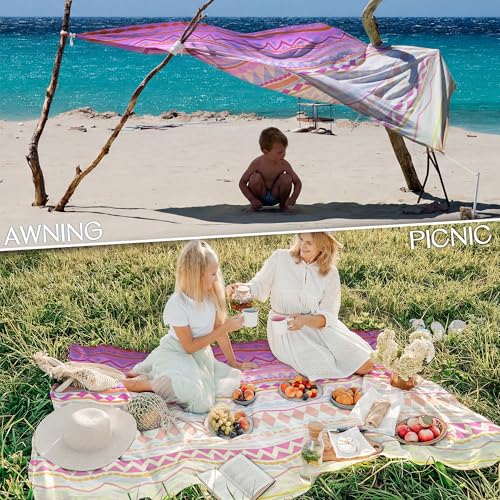 BYDOLL Beach Blanket Waterproof Sandproof,78''X81''/78''X110'' Large Sand Free Oversized Lightweight Sand Resistant Blanket, Picnic Mat for Beach Travel Camping Hiking Essentials - color: Pink Boho, size: 78''X81"