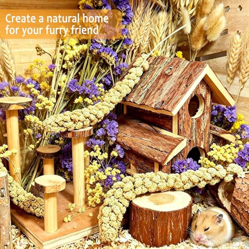 Natural Hamster Flower & Herb Habitat Deocr, Edible Hamster Sprays Flowers Bedding Mate, Hamsters Cage Enrichment Decoration Accessories for Gerbil Dwarf Syrian Hamsters Guinea Pig Mice
