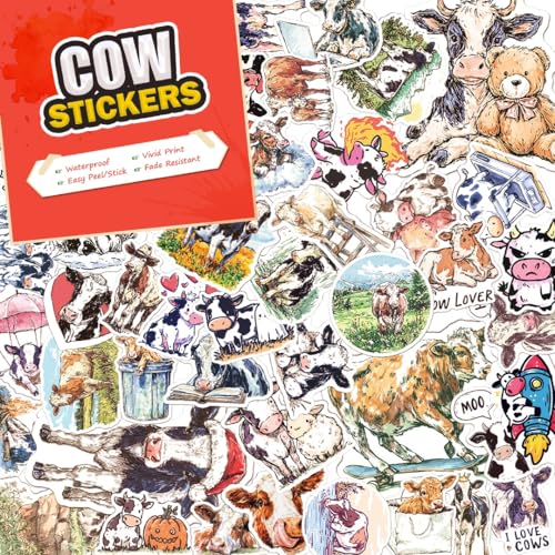 100 PCS Cow Stickers Pack – Waterproof Vinyl Decals for Water Bottles, Laptops, Phones, Notebook, Cars – Cool Vibrant Graphics for Cow Enthusiast - color: Cow