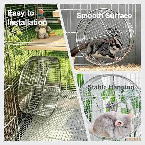 11.8" Silent Chinchillas Wheel Stainless Steel Chinchilla Exercise Wheel | Quiet Running Wheel for Chinchilla Hamster Rodent Wheel for Syrian Hamsters,Sugar Gliders,Hedgehogs,Squirrels and Small Pets