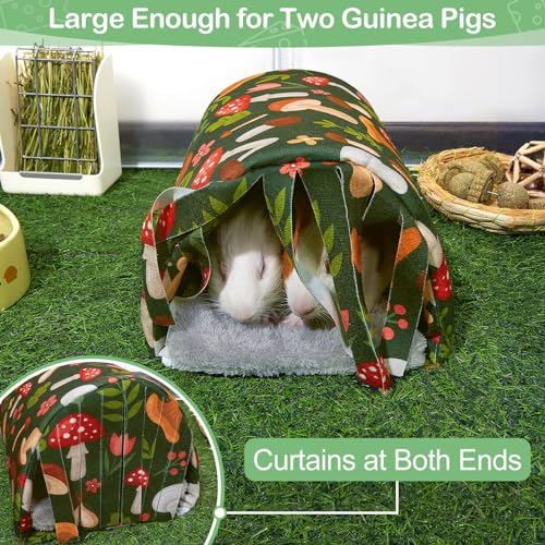 Washable Guinea Pig Tunnel with Curtains - Cozy Hamster Hideout Fit for Small Animals - Soft Accessories for Hamster/Chinchilla/Bunny - color: Mushrooms