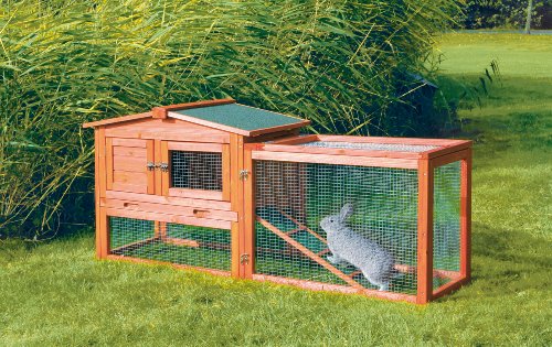 TRIXIE natura Outdoor Rabbit Hutch with Run - Small Elevated Rabbit Cage with Non-Slip Ramp - Small Animal House with Large Playpen, Hinged Roof & Pull-Out Tray - in Natural - style: Extra-Small Rabbit Hutch