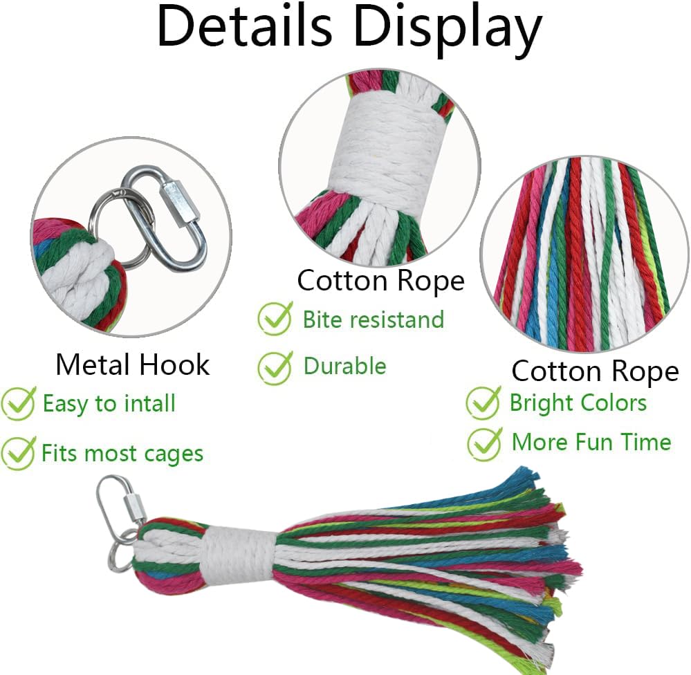 ASOCEA Bird Parrot Rope Chew Toy,Hanging Chew for Cockatiel Macaw | Cotton rope toy clips into any cage so cockatiels and parrots can chew and preen safely, reducing boredom