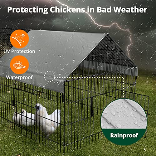 Chicken Coop, 86"x40"x40" Chicken Run Pen with Cover for Yard | Waterproof Sunshade Cover, Auto-lock Door, Ground Stake, Metal Portable Chicken Tractor for Poultry, Rabbits & Small Animals - size: 86.0"L x 40.0"W x 38.5"H