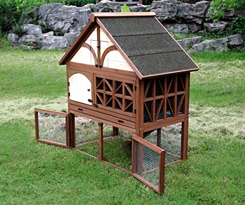 Merry Pet Tudor Rabbit Hutch for up to 4 Rabbits with Asphalt Roof and Removable Tray for Easy Cleaning