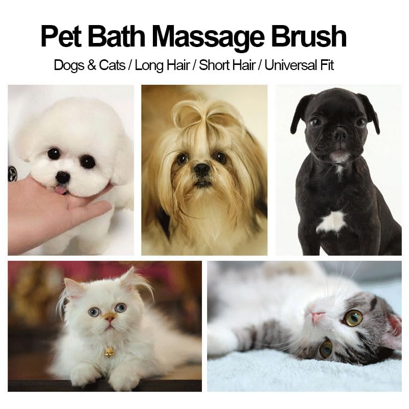 Pet Grooming Bath Massage Brush with Built-in Shampoo Dispenser & Hanging Rope, Soft Bristles for Long Short Haired Dogs Cats Shower Gentle Cleaning and Massage, Yellow